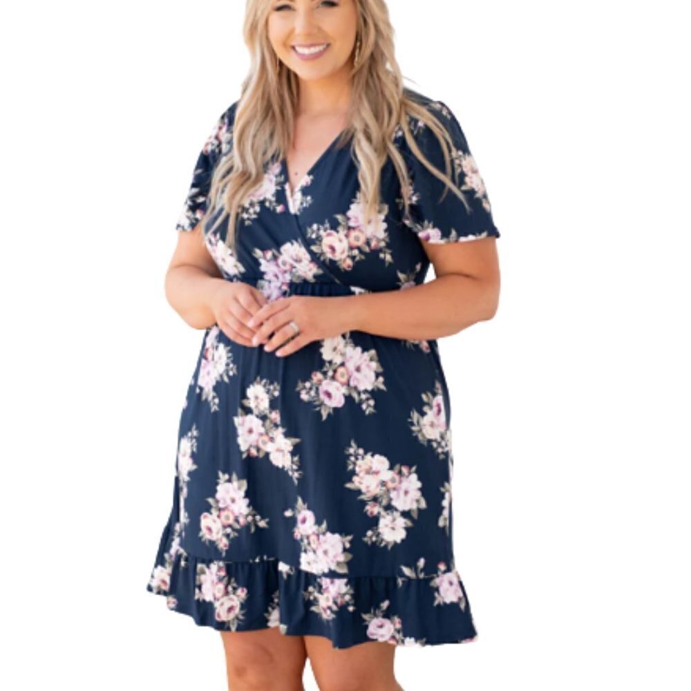 Magical Sunrise Dress, Navy floral faux wrap from Chicsoul 1X (12-14) Large